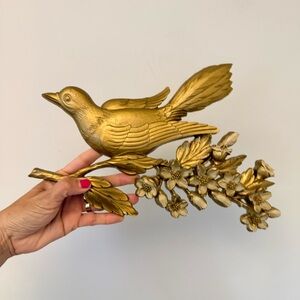 Vintage Syroco Gold Bird Floral Branches Wall Plaque 60's MCM.